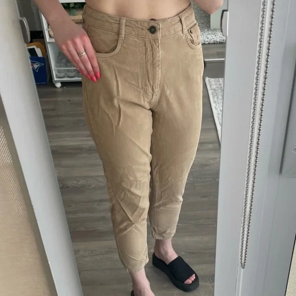 Womens Jeans Beige Corduroy Mom Jeans PacSun Women's Jeans Cream